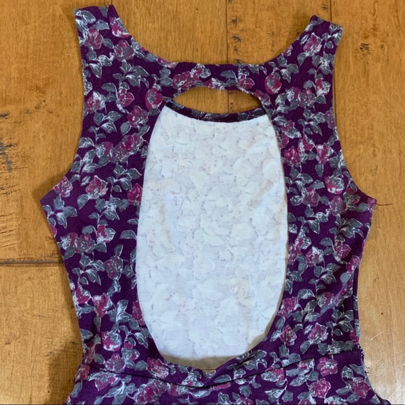 Brandy Melville Purple Floral Open Back Skater Dress - Picture 7 of 9